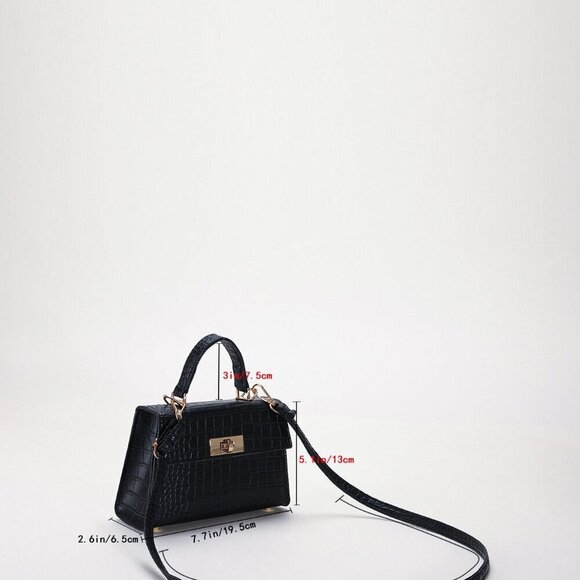 Black Elegant Women's Lightweight Twist Lock Flap Square Bag - Picture 4 of 10